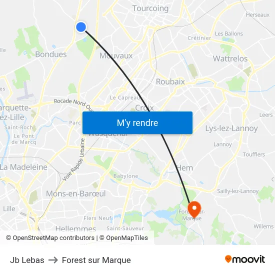 Jb Lebas to Forest sur Marque map