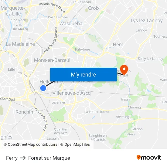 Ferry to Forest sur Marque map