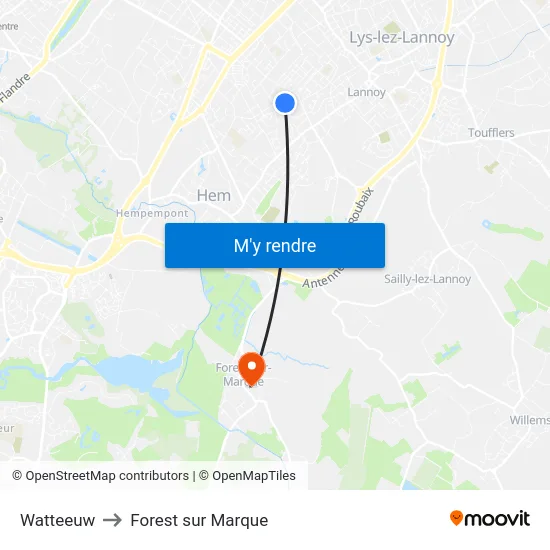 Watteeuw to Forest sur Marque map