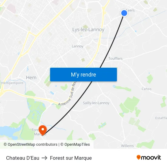 Chateau D'Eau to Forest sur Marque map