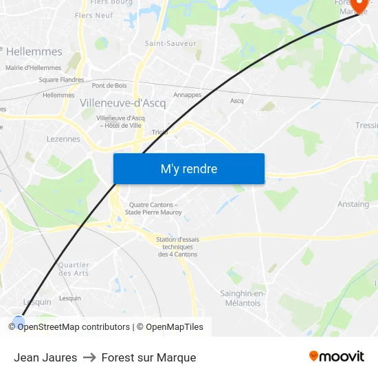 Jean Jaures to Forest sur Marque map