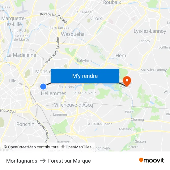 Montagnards to Forest sur Marque map