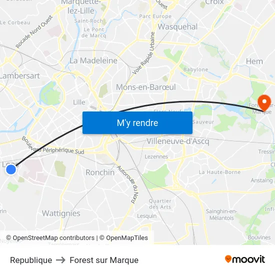 Republique to Forest sur Marque map