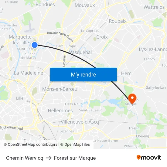 Chemin Wervicq to Forest sur Marque map