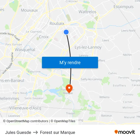 Jules Guesde to Forest sur Marque map