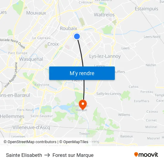 Sainte Elisabeth to Forest sur Marque map