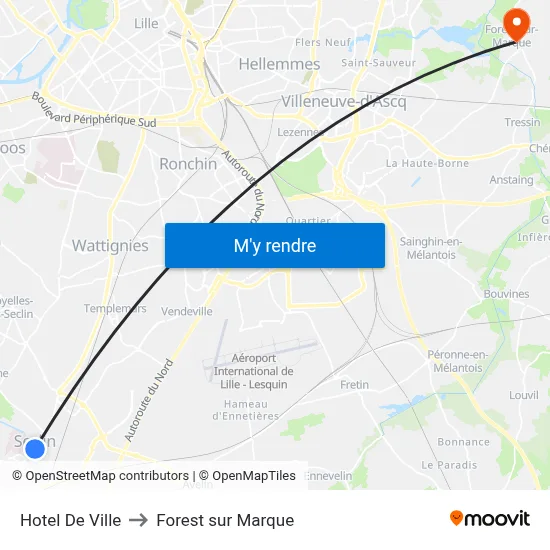 Hotel De Ville to Forest sur Marque map