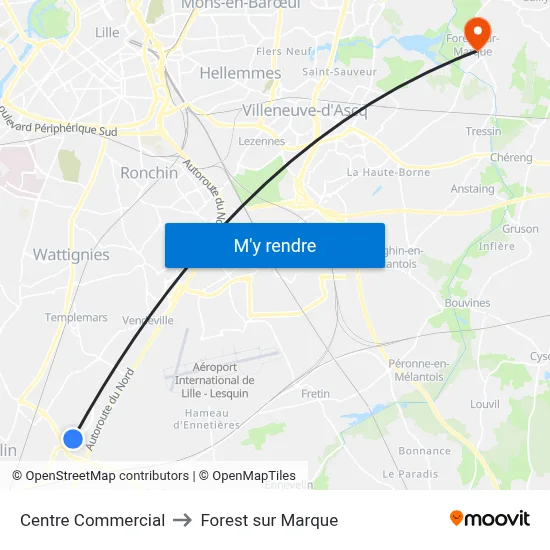 Centre Commercial to Forest sur Marque map