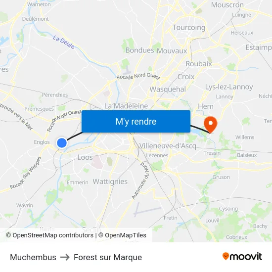 Muchembus to Forest sur Marque map