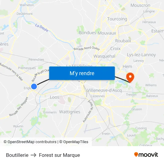 Boutillerie to Forest sur Marque map