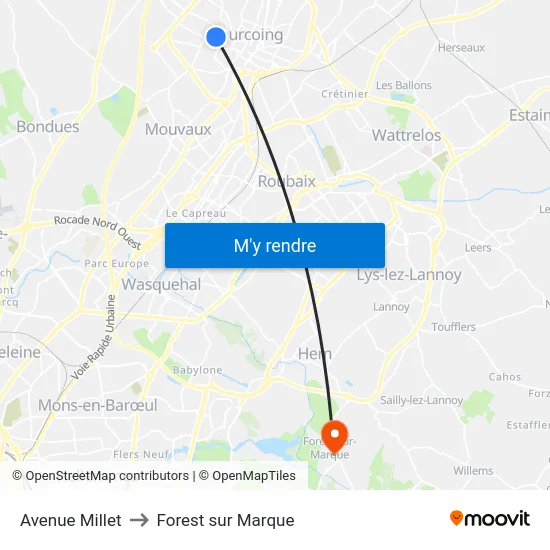 Avenue Millet to Forest sur Marque map
