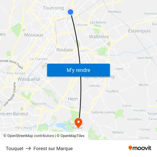 Touquet to Forest sur Marque map