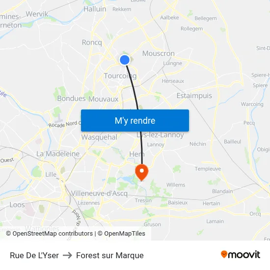 Rue De L'Yser to Forest sur Marque map