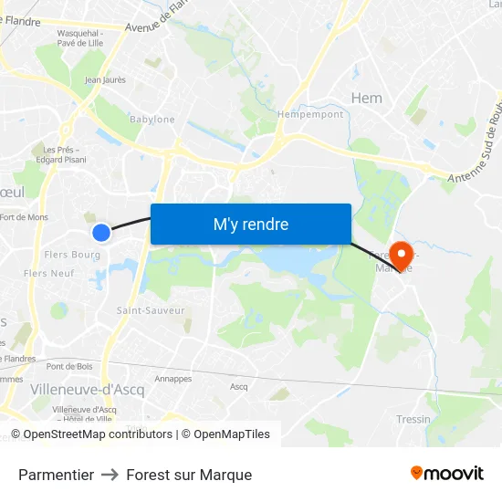 Parmentier to Forest sur Marque map