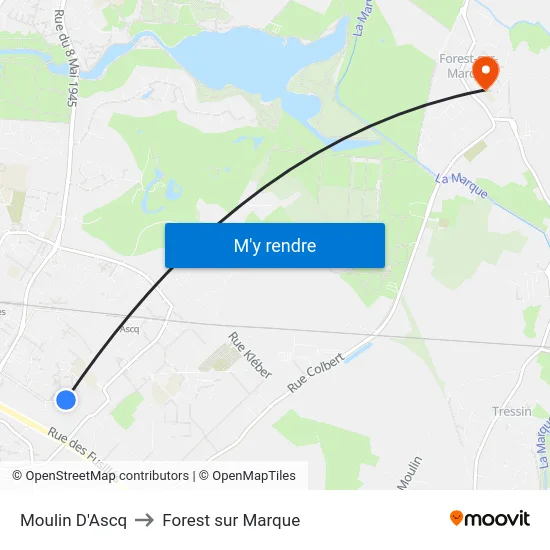 Moulin D'Ascq to Forest sur Marque map