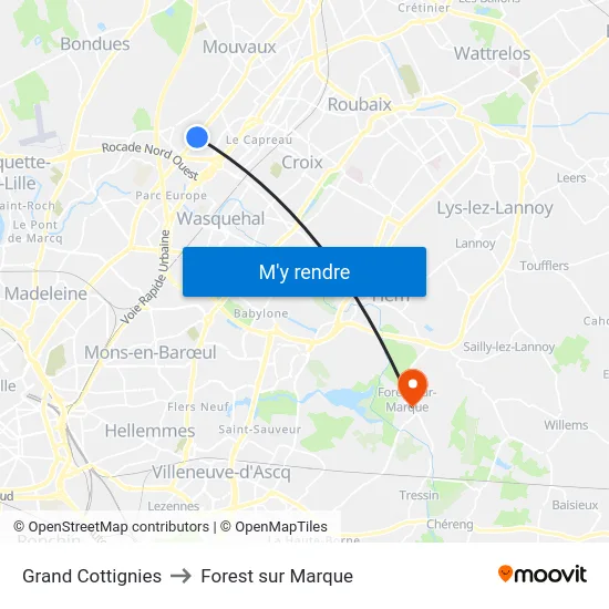 Grand Cottignies to Forest sur Marque map
