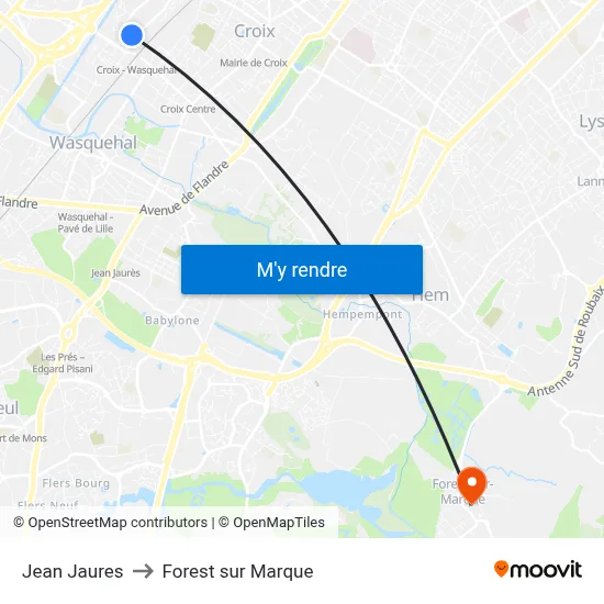 Jean Jaures to Forest sur Marque map