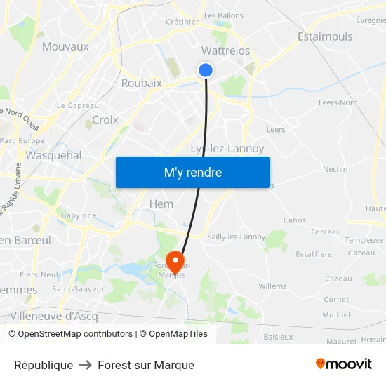 République to Forest sur Marque map
