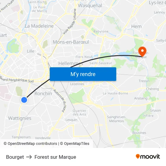 Bourget to Forest sur Marque map