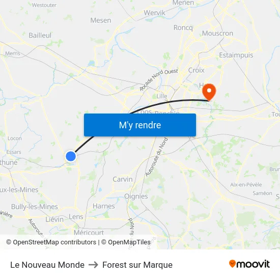 Le Nouveau Monde to Forest sur Marque map