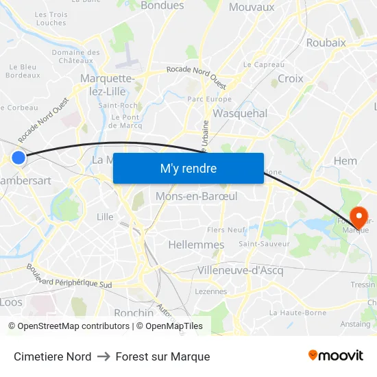 Cimetiere Nord to Forest sur Marque map