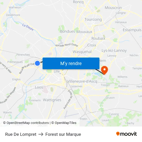 Rue De Lompret to Forest sur Marque map