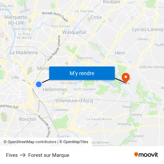 Fives to Forest sur Marque map