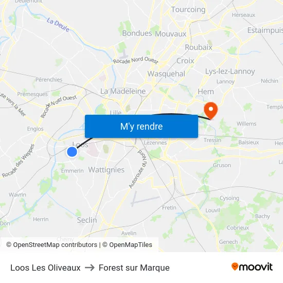 Loos Les Oliveaux to Forest sur Marque map