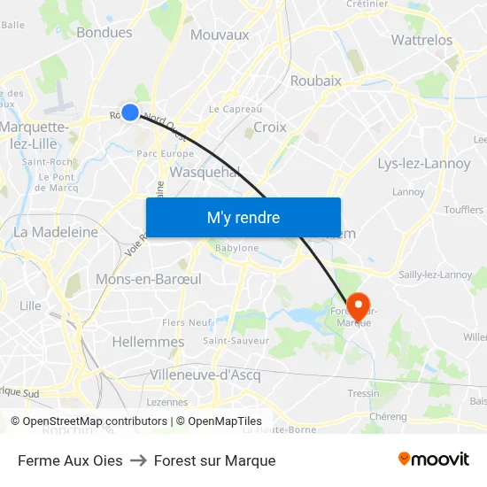 Ferme Aux Oies to Forest sur Marque map