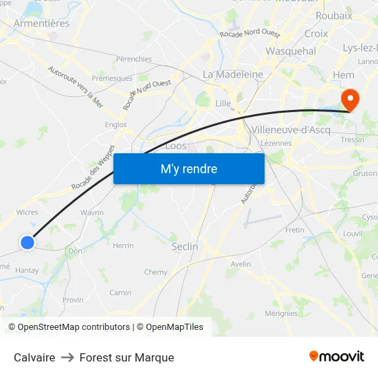 Calvaire to Forest sur Marque map