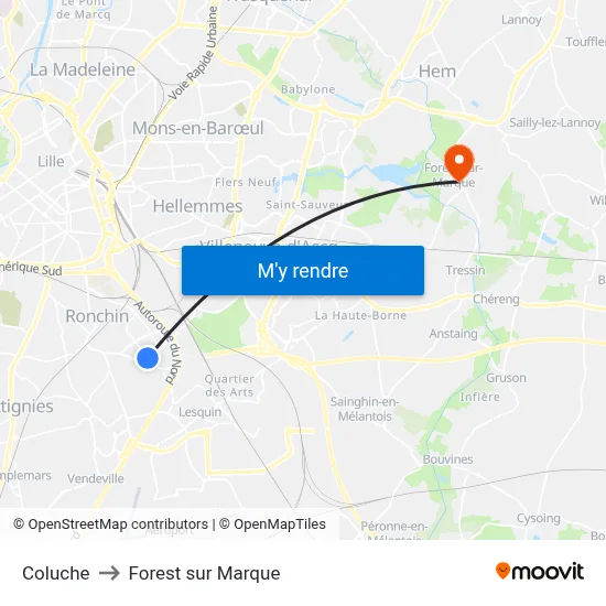 Coluche to Forest sur Marque map