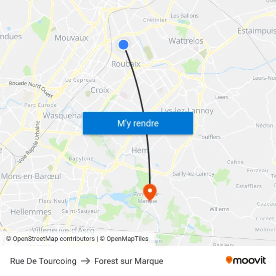 Rue De Tourcoing to Forest sur Marque map