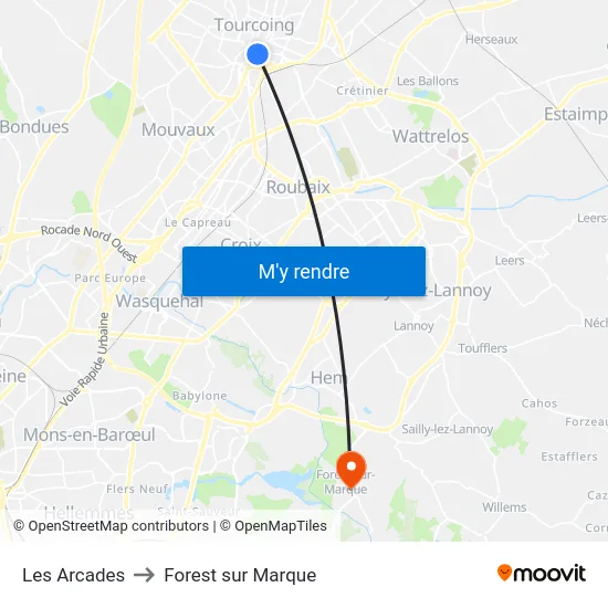 Les Arcades to Forest sur Marque map
