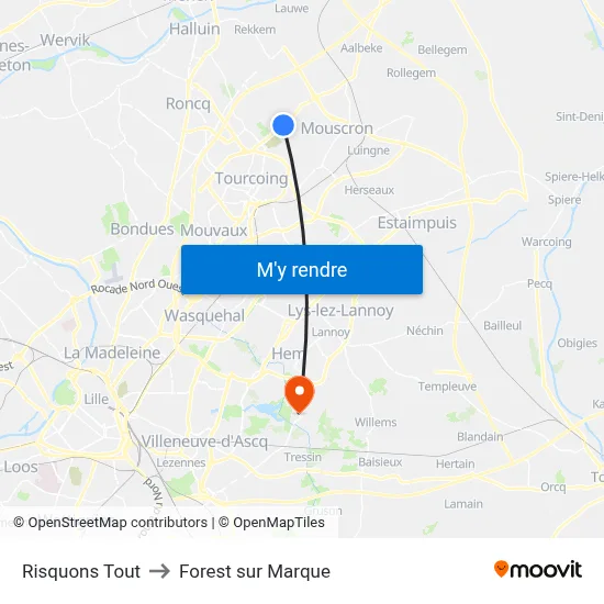 Risquons Tout to Forest sur Marque map