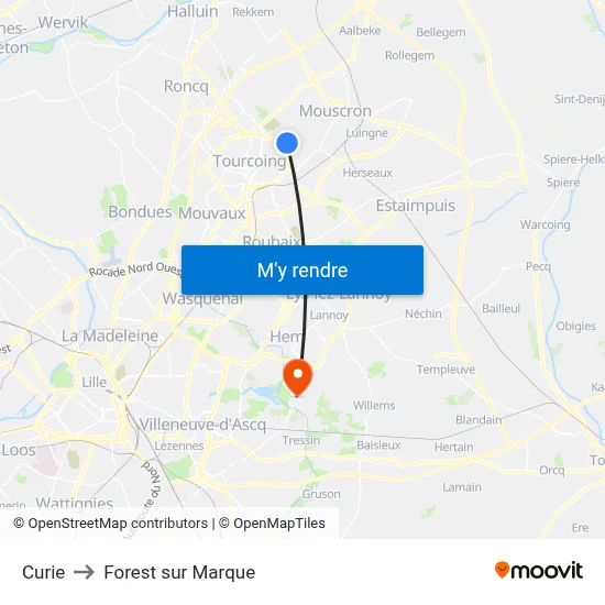 Curie to Forest sur Marque map