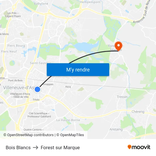Bois Blancs to Forest sur Marque map
