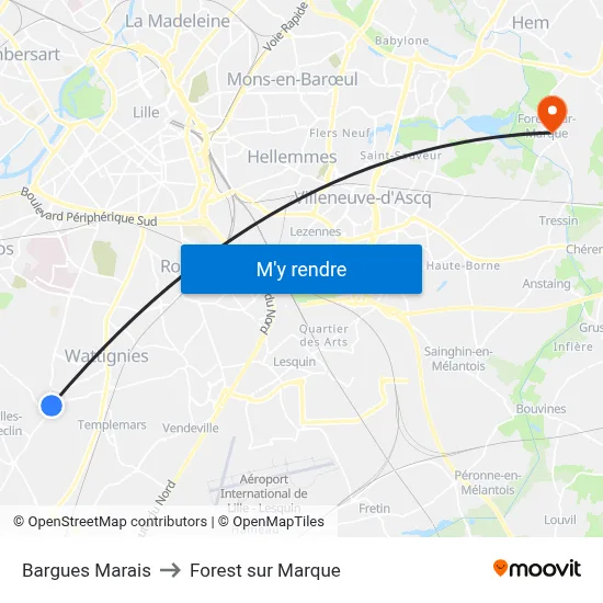 Bargues Marais to Forest sur Marque map