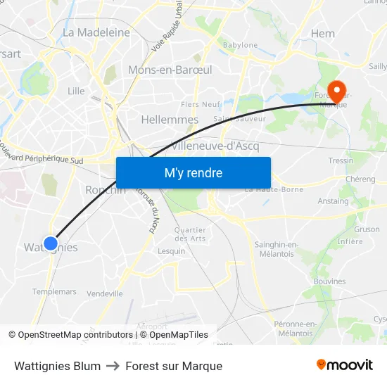 Wattignies Blum to Forest sur Marque map
