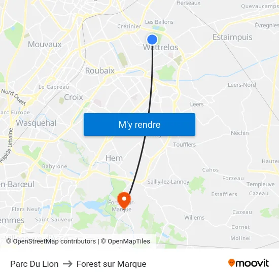 Parc Du Lion to Forest sur Marque map