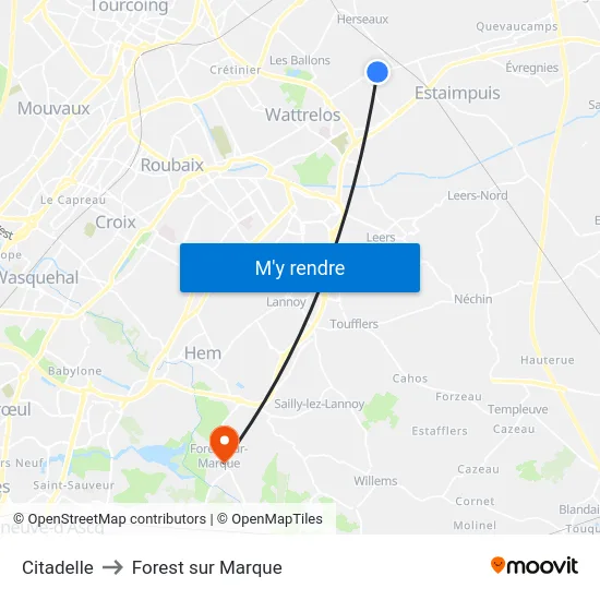 Citadelle to Forest sur Marque map
