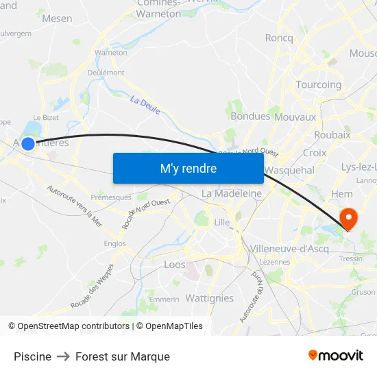 Piscine to Forest sur Marque map