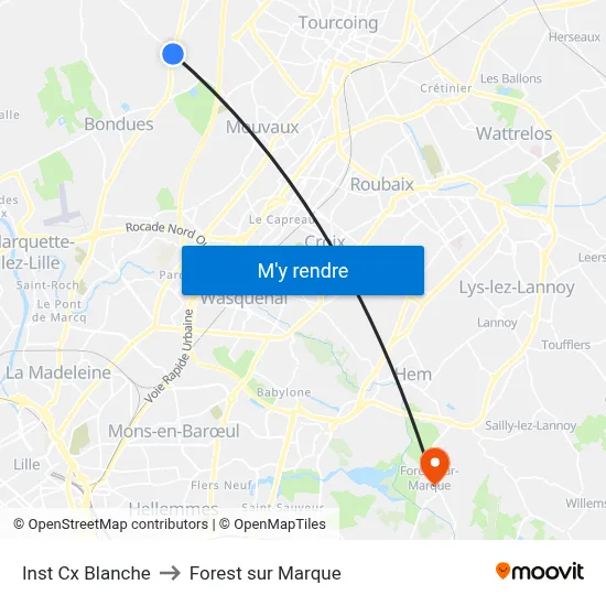Inst Cx Blanche to Forest sur Marque map