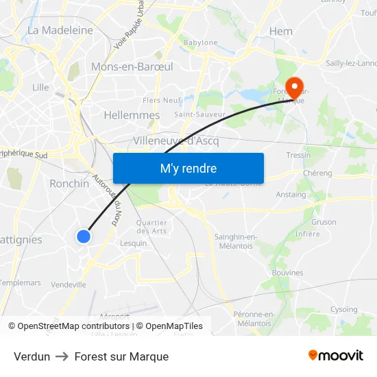 Verdun to Forest sur Marque map