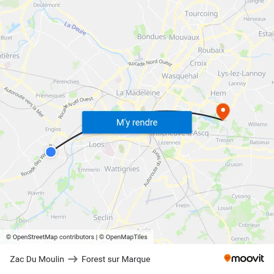 Zac Du Moulin to Forest sur Marque map