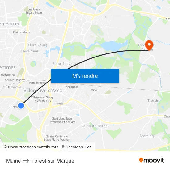 Mairie to Forest sur Marque map