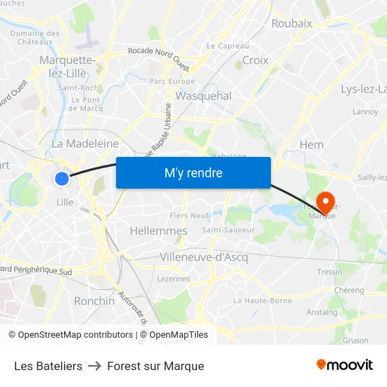 Les Bateliers to Forest sur Marque map