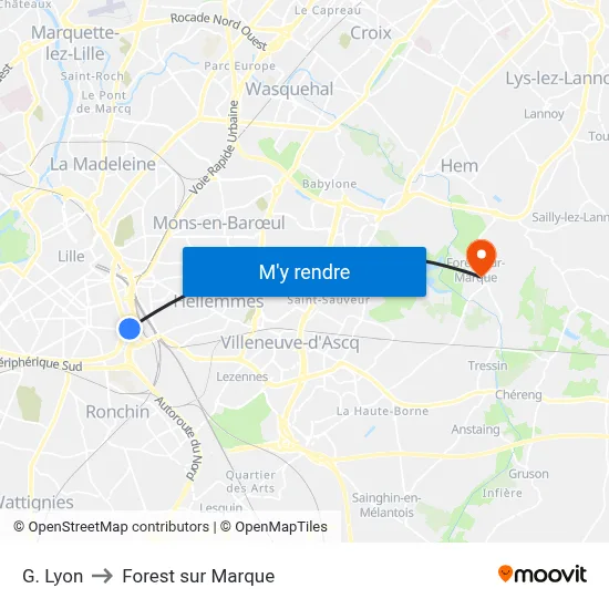 G. Lyon to Forest sur Marque map