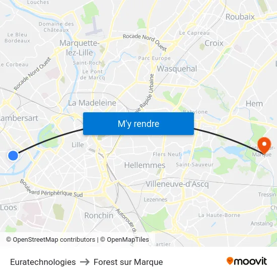 Euratechnologies to Forest sur Marque map