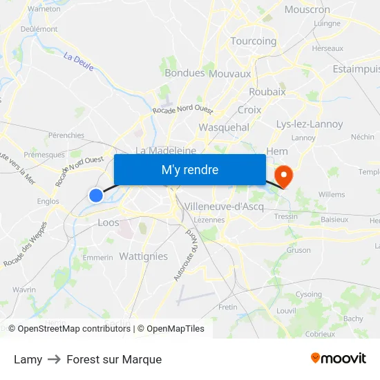 Lamy to Forest sur Marque map