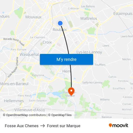Fosse Aux Chenes to Forest sur Marque map
